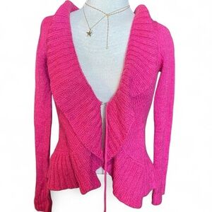Elegant Fuchsia Ruffled Cardigan